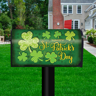 Briarwood Lane Lucky Shamrocks St. Patrick's Day mailbox cover with gold and green shamrocks design.