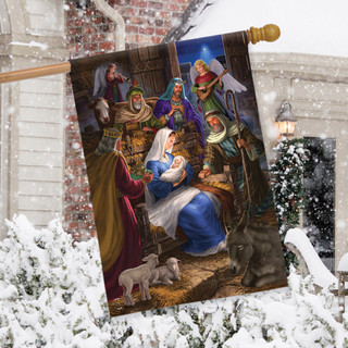 Holy Family Christmas House Flag
