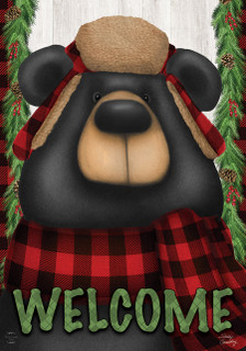 Woodsy Bear Welcome Winter House Flag