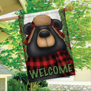 Woodsy Bear Welcome Winter House Flag