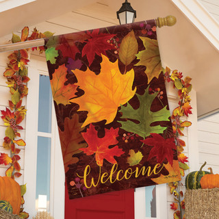 Falling Leaves Welcome Autumn House Flag