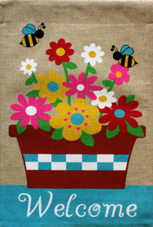 Springtime Floral Burlap House Flag