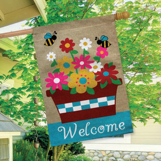 Springtime Floral Burlap House Flag