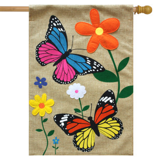 Butterfly Dance Burlap House Flag
