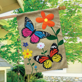 Butterfly Dance Burlap House Flag