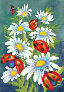 Ladybugs and Daisies Floral House Flag