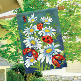 Ladybugs and Daisies Floral House Flag