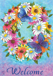 Butterfly Wreath Spring House Flag