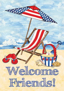 Patriotic Beach Summer House Flag