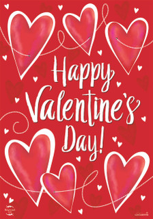 Briarwood Lane String of Hearts Valentine's Day flag with pink hearts and white lettering displayed.