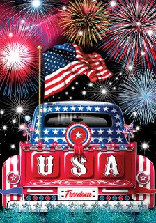 Briarwood Lane USA Pickup Patriotic House Flag with stars, stripes, and red, white, blue colors.