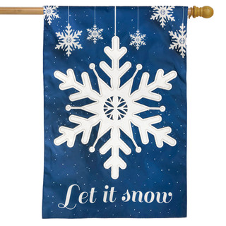 Briarwood Lane small printed Let It Snow winter house flag with colorful snowflakes and cheery text.