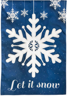 Briarwood Lane small printed decorative flag, Let It Snow winter design, colorful cheery snowflakes on blue.