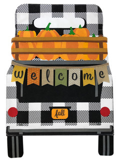 Black Checkered Truck Fall Burlap House Flag