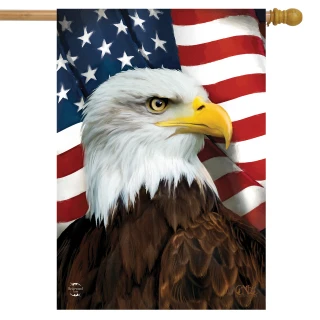 Briarwood Lane American Eagle Patriotic House Flag with stars, stripes, and eagle in red, white, and blue.