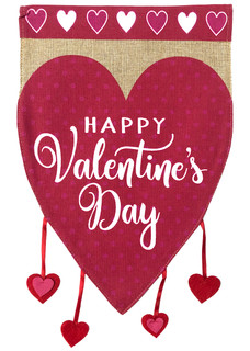 Happy Valentine's Hearts Burlap House Flag