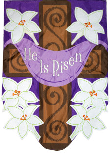 He Is Risen Cross Applique Easter House Flag