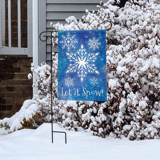 Briarwood Lane Snowflakes Seasonal Garden Flag with snowflake scene and "Let it Snow!" in winter setting.