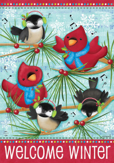 Winter Songbirds Primitive Garden Flag