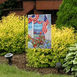 Briarwood Lane Patriotic Porch Spring Garden Flag with red, white, and blue floral 4th July design.
