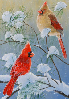 Wintertime Cardinals Garden Flag