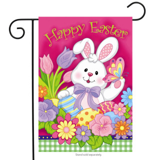 Happy Easter Bunny & Flowers Garden Flag