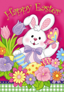Happy Easter Bunny & Flowers Garden Flag
