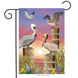 Pelicans at Sunset Summer Garden Flag