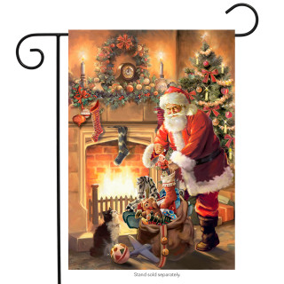 Santa by the Fireplace Christmas Garden Flag