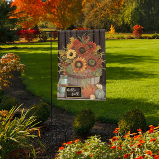 Briarwood Lane Hello Fall Floral Primitive Garden Flag with flowers, pumpkins, and autumn design.