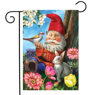 Briarwood Lane small printed Garden Gnome Spring Garden Flag with colorful springtime design and cheerful greeting.