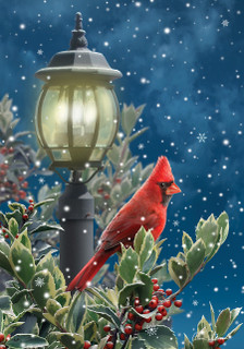 Briarwood Lane Winter Solitude Cardinal garden flag with colorful, cheery cardinal and snowy winter scene.