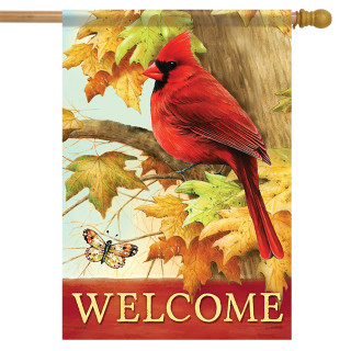 Ruby Red Cardinal Fall House Flag