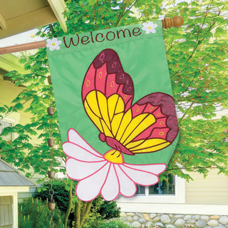 Daisy Butterfly Welcome House Flag