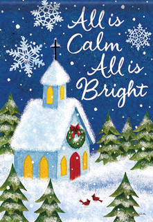 Snowy Church Christmas House Flag