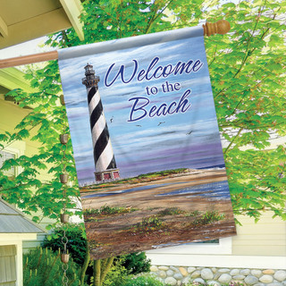 Welcome to the Beach Lighthouse House Flag