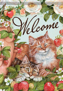 Strawberry Kitties Spring House Flag