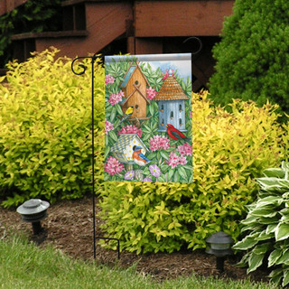 Birdhouse Gathering Spring Garden Flag