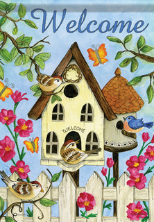 Birdhouse Splendor Spring Welcome Garden Flag