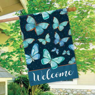 Blue Butterflies Spring House Flag