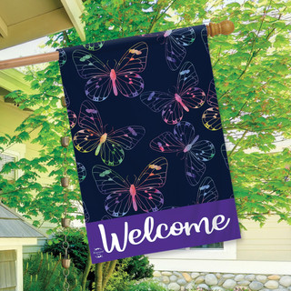 Rainbow Butterflies Spring House Flag