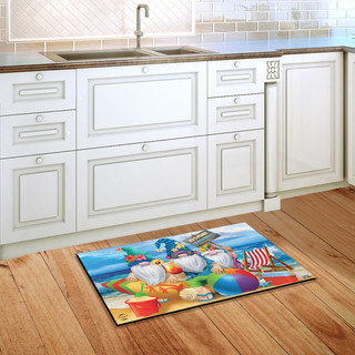 Briarwood Lane Summer Gnomes Humor doormat on kitchen floor with colorful beach scene design.