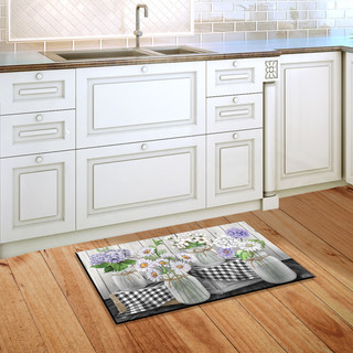 Briarwood Lane small printed Checkered Mason Jars doormat with colorful lilacs, daisies and flowers design.