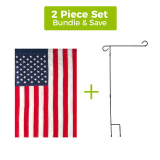 Embroidered American Garden Flag 12.5" x 18" + 3-Piece Garden Flag Stand Set