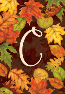 Fall Leaves Monogram Letter C Garden Flag