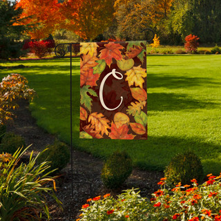 Fall Leaves Monogram Letter C Garden Flag