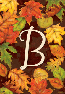 Briarwood Lane Fall Leaves Monogram Letter B Garden Flag with colorful autumn foliage and decorative print.