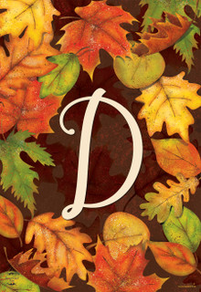 Briarwood Lane Fall Leaves Monogram Letter D, colorful autumn foliage on small decorative garden flag.