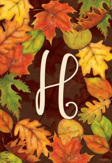 Briarwood Lane Fall Leaves Monogram Letter H Garden Flag with colorful autumn foliage and cheery design.