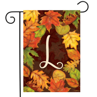 Briarwood Lane Fall Leaves Monogram Letter L garden flag with colorful autumn foliage and cheery design.
